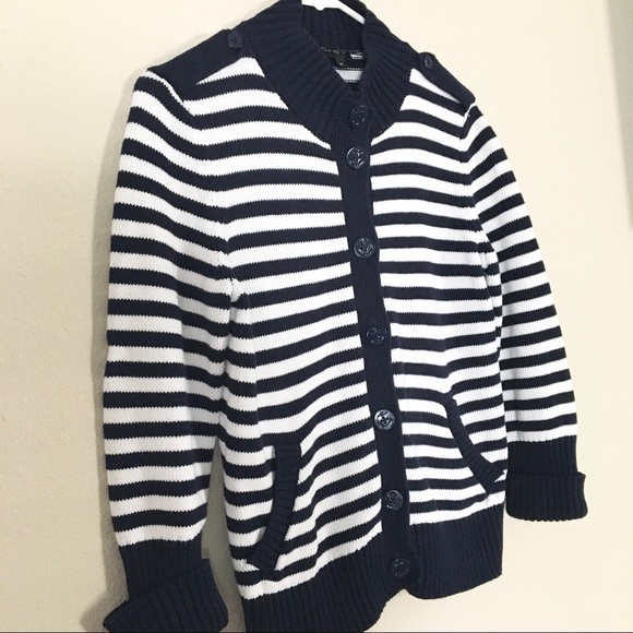 Talbots Women's Mock Neck Nautical Striped Button Up Sweater - Picture 5 of 12